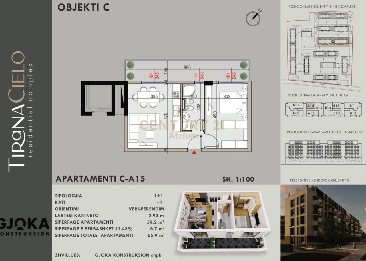 APPARTAMENTO SUPER SHESIM 1+1 A TIRANA CIELO RESIDENCE!