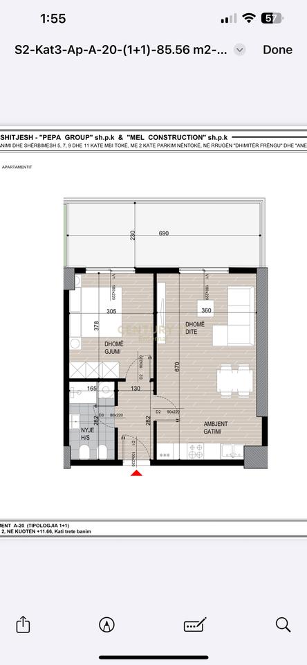 Apartament 1+1 Shitje në Ish Fusha e Aviacionit, Tiranë - 119700€ | 85.6 m²