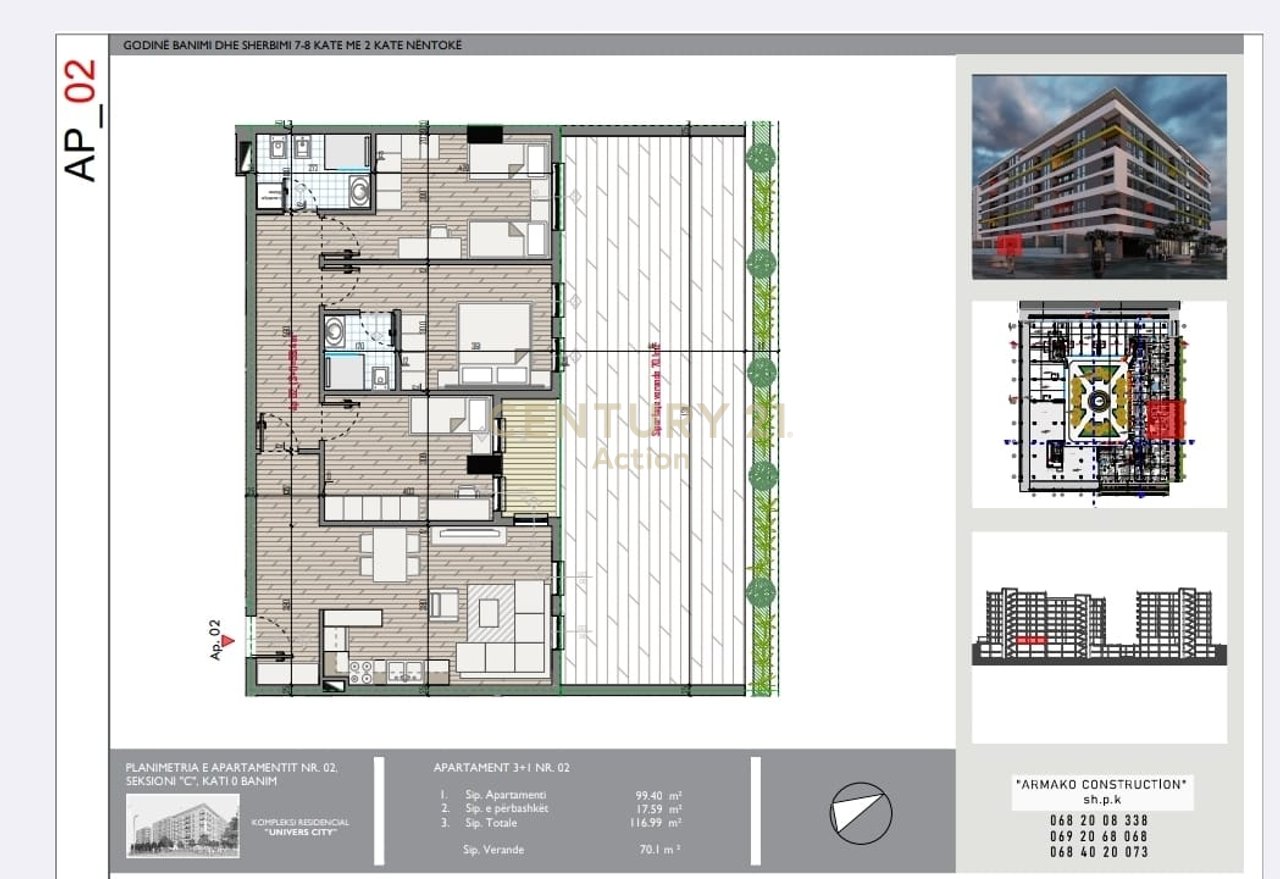 OKAZION!!! Shitet Apartament 3+1+Post parkimi+70 m2 verande  tek "Univers City"