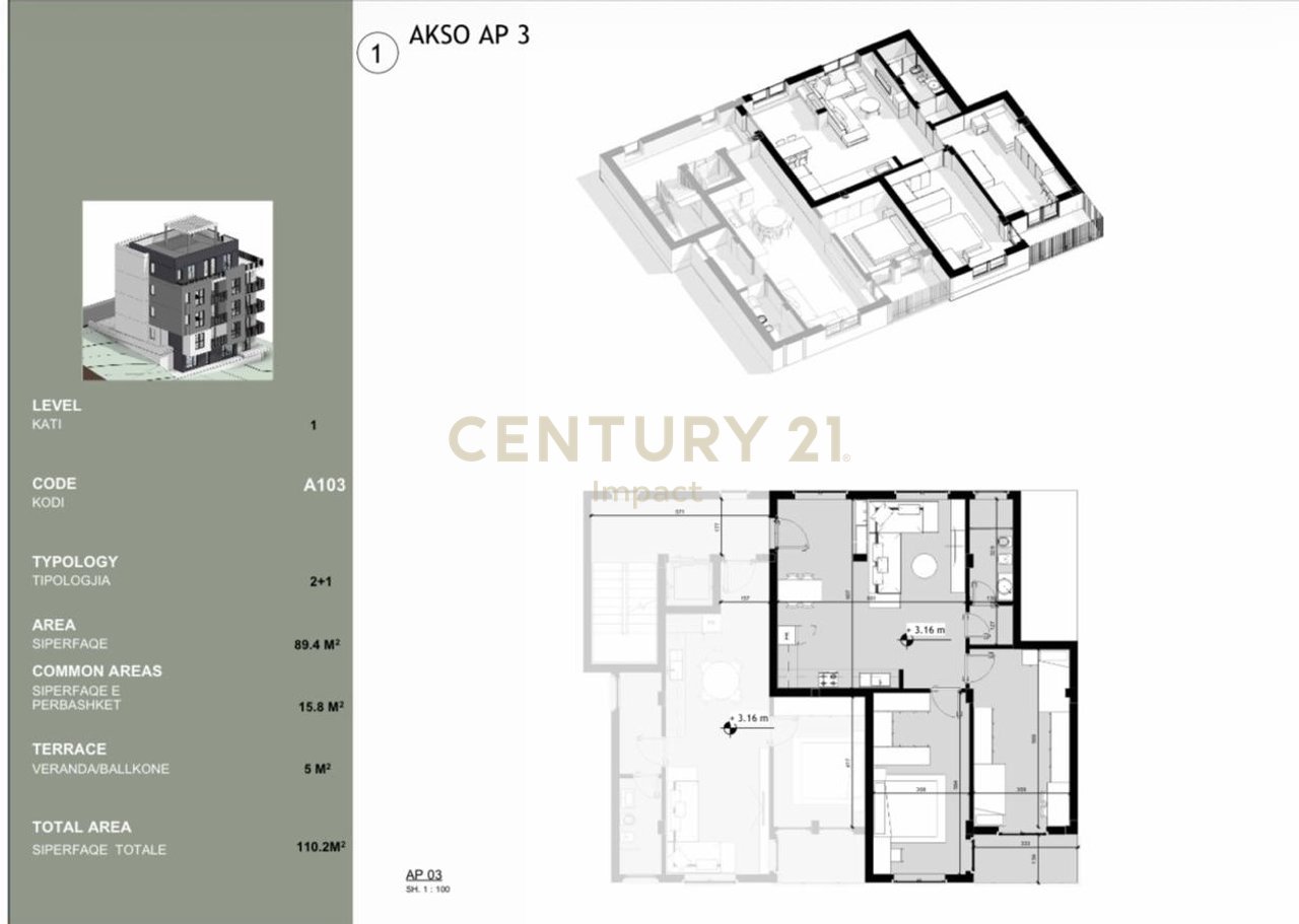 Apartament 2+1 Për Shitje në Çollak, Liqeni i Farkës, Tiranë - 210000€ | 110 m²