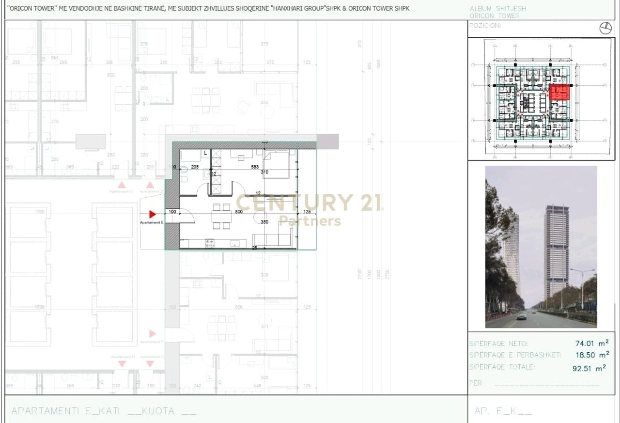 APARTAMENT 1+1 PER SHITJE TEK ORICON TOWER PRANE ZOGU I ZI