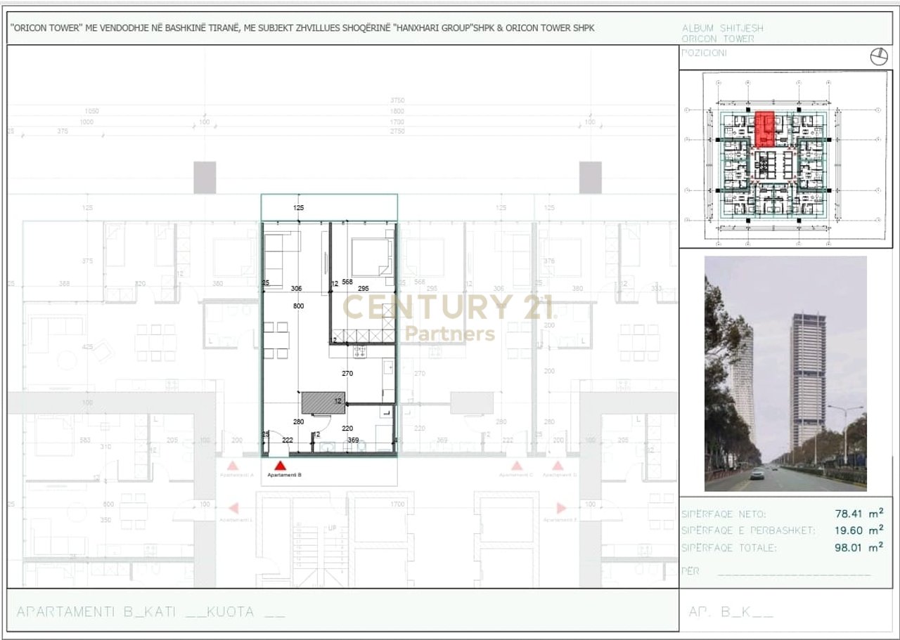 APPARTAMENTO 1+1 IN VENDITA ALL'ORICON TOWER VICINO A ZOGU I ZI