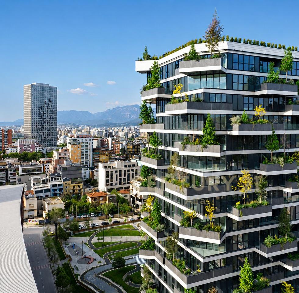 Ambient Premium nel Bosco Verticale Tirana – 169,31m² | Piano 1 | Facciata con Visibilità