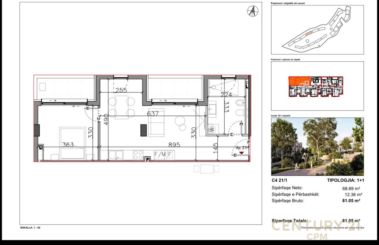 VENDIAMO APPARTAMENTO 1+1 NELLA RESIDENZA "PARK HOUSES", MJULL-BATHORE, TIRANA.