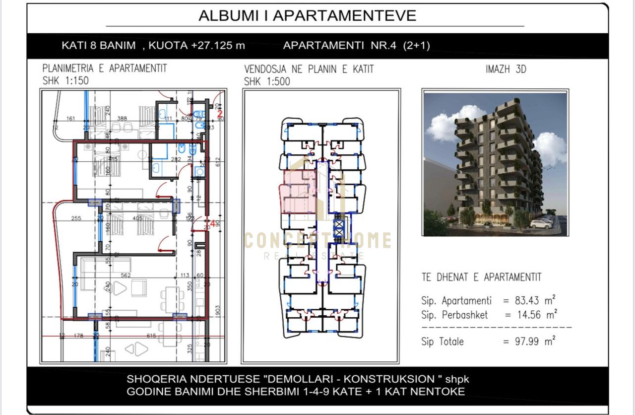 Super 2+1 apartment for sale in Kamez - 83,291 Euro
