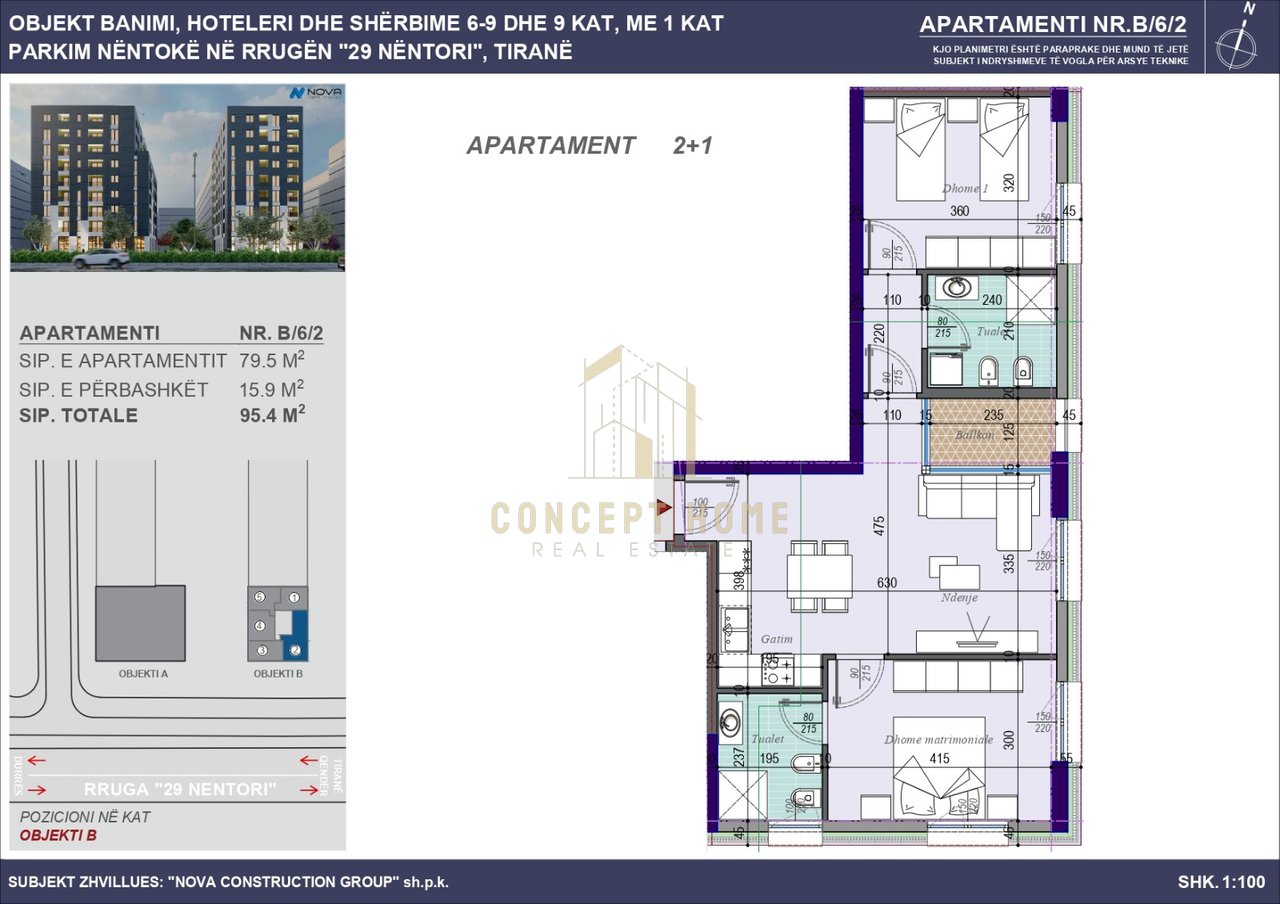 Apartment 2+1+2 for sale, at Tirana Entry III.