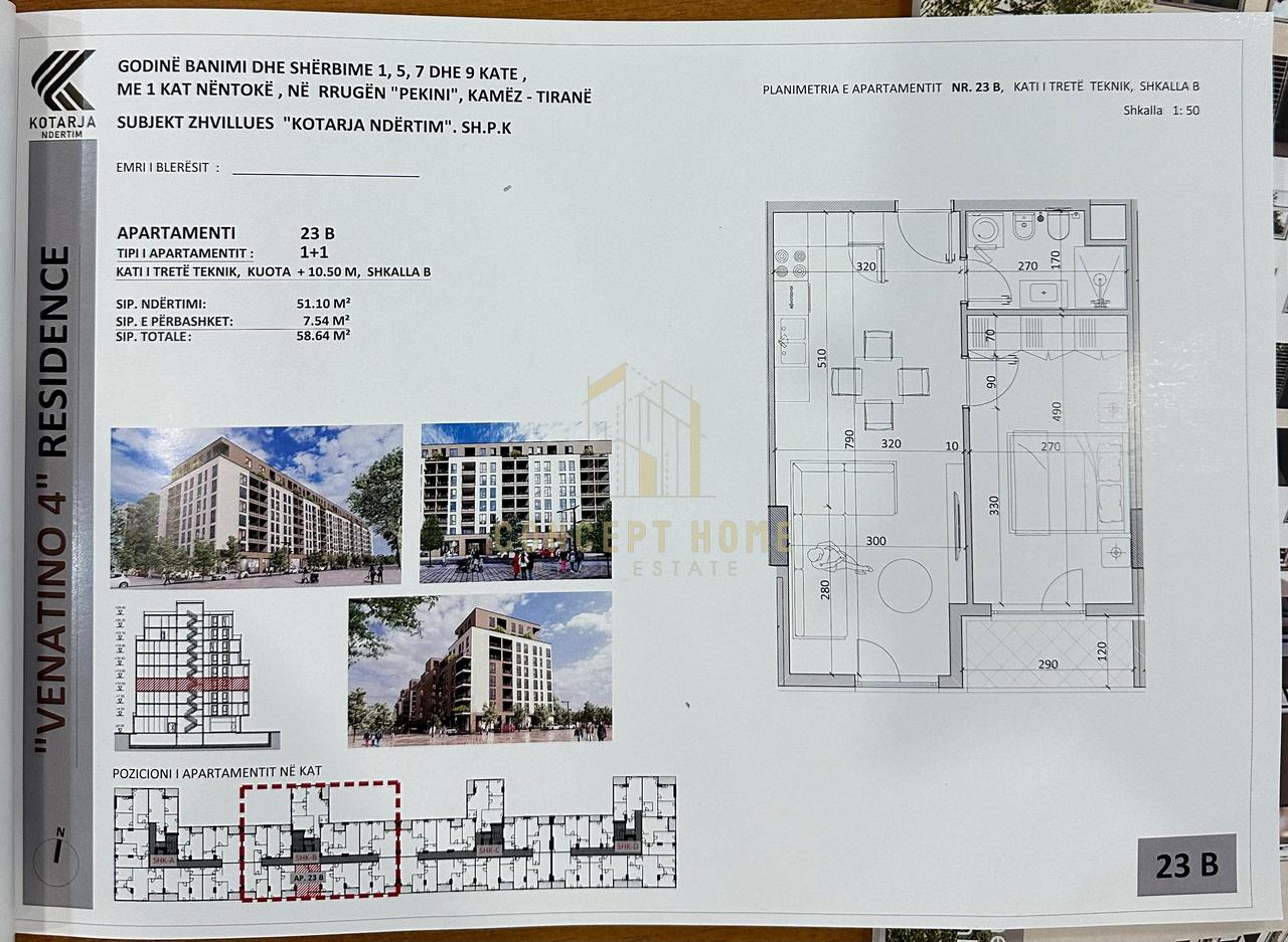 Apartment 1+1 for sale in Kamëz Center (Venatino 4 Residence)