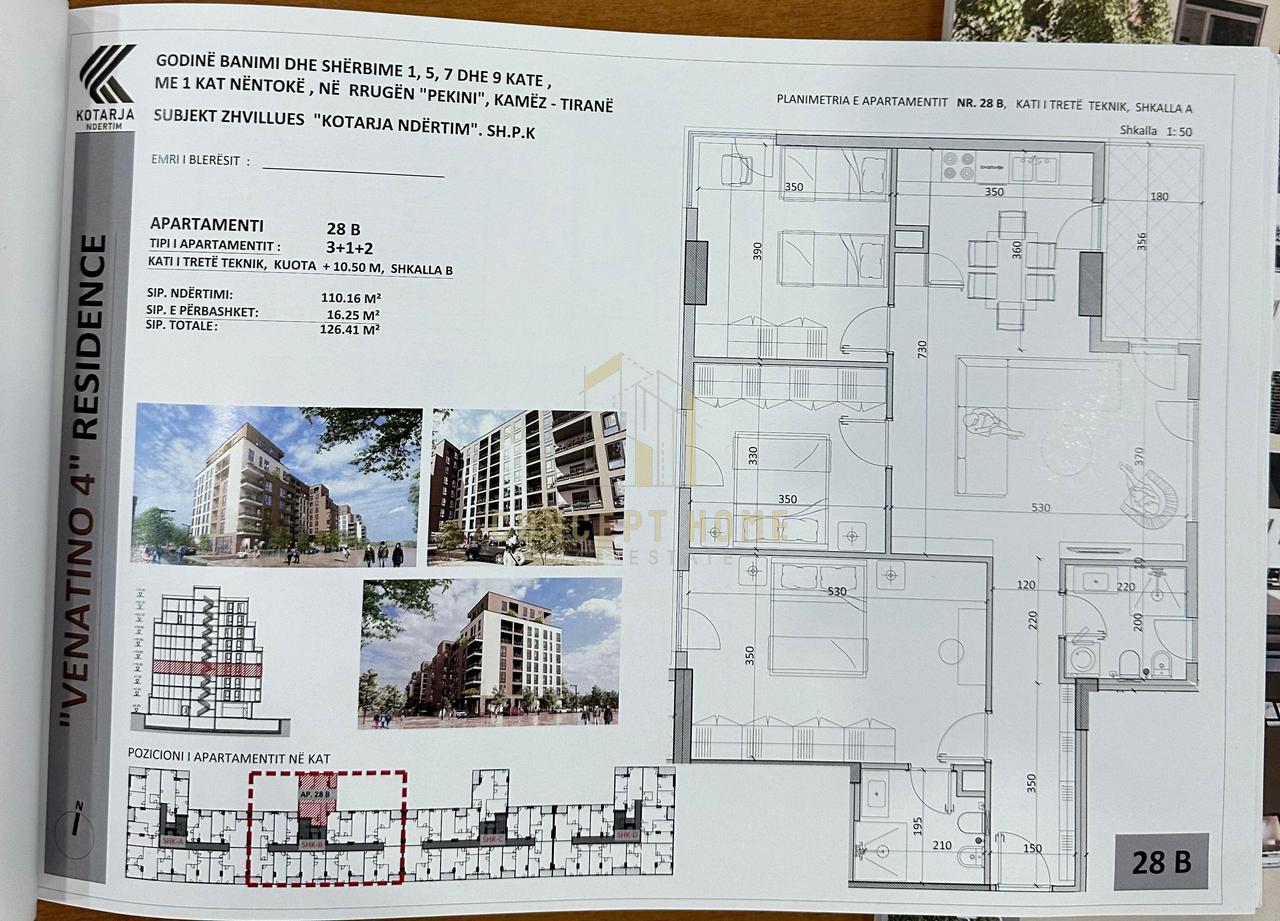 Apartment 3+1+2 for sale in Kamëz Center (Venatino 4 Residence)