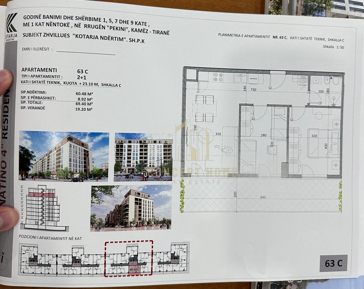 Apartament 2+1+Verande Për Shitje në Kamëz - 66,450€ | 60.48 m²