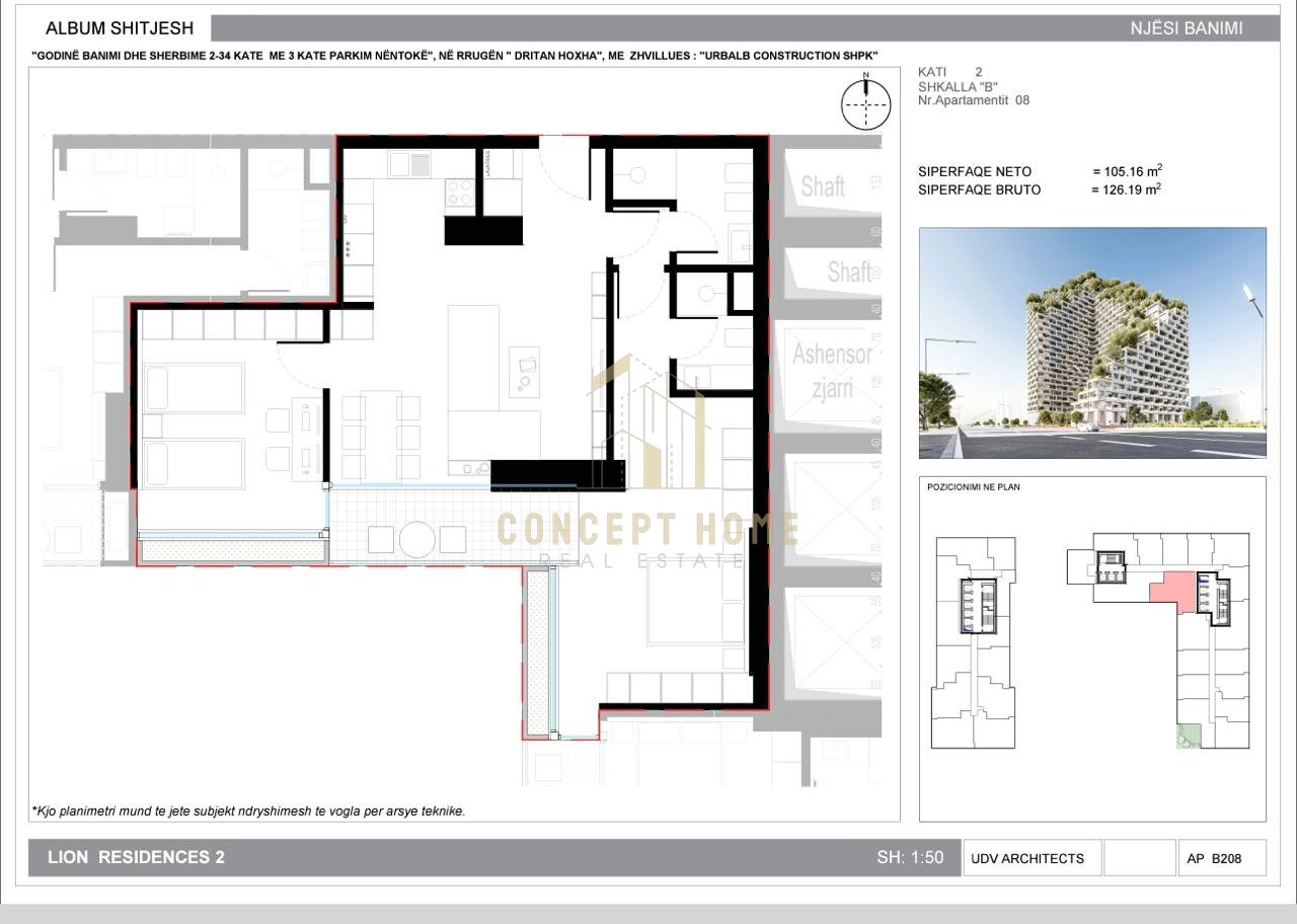 Apartament 2+1+2 Për Shitje në Rrugën Dritan Hoxha/Zogu i Zi, LION PARK 2 Tiranë - 252,380€ | 126.19 m²