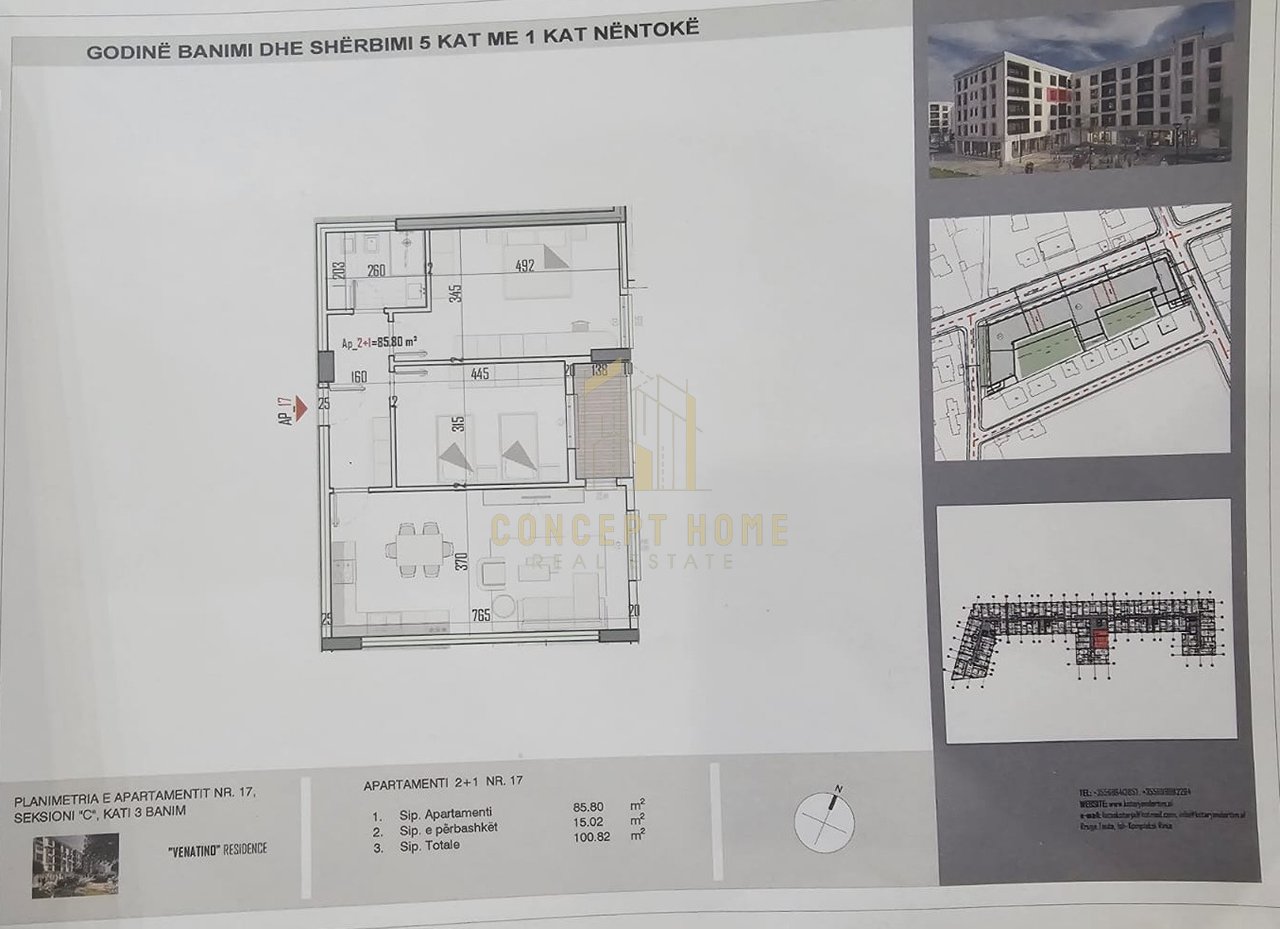 Shitet apartament 2+1 ne Kamez