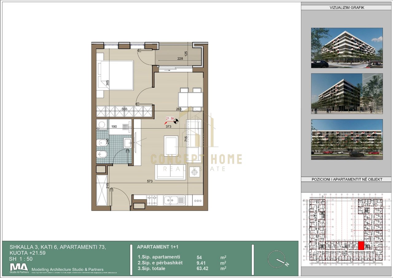 Apartament 1+1 Për Shitje në Kamez, Tiranë - 44,394€ | 63.42 m²