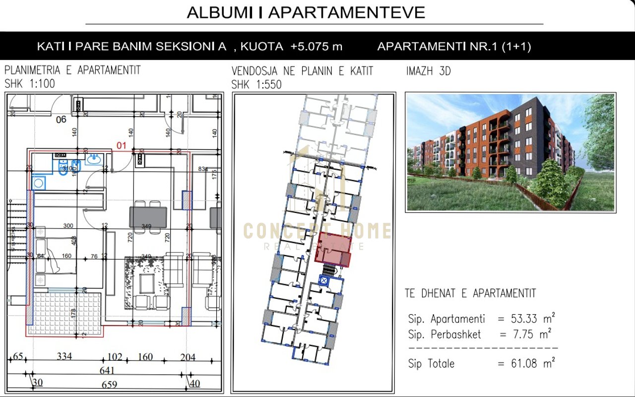 Apartament 1+1 për Shitje në Paskuqan, Tiranë - 61,080€ | 61.08 m²