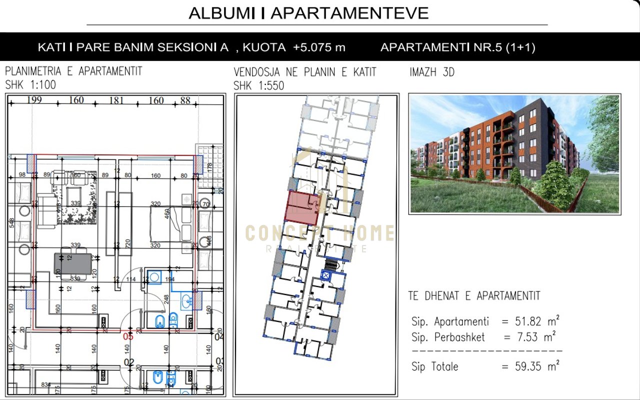 Apartament 1+1 Për Shitje në Paskuqan, Tiranë - 59,350€ | 59.35 m²