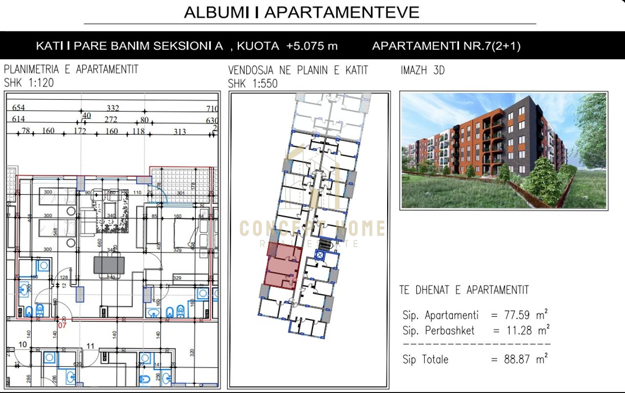 Apartament 2+1+2 Për Shitje në Paskuqan, Tiranë - 88,870€ | 88.87 m²
