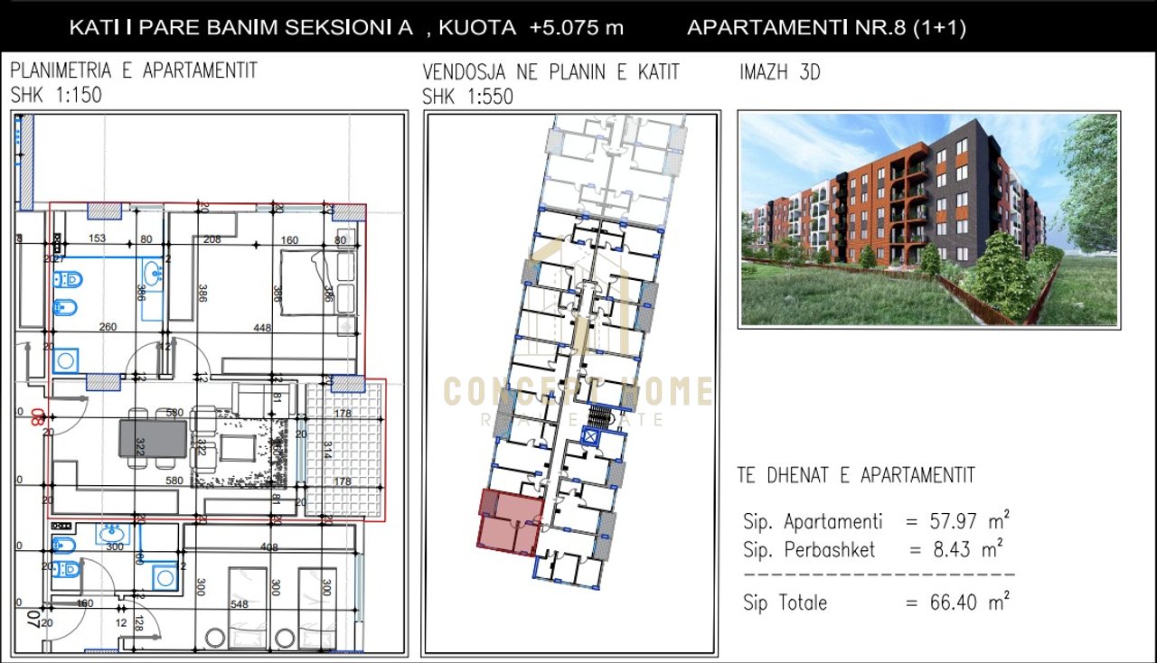 Apartament 1+1 Për Shitje në Paskuqan, Tiranë – 66,400€ | 66.40 m²