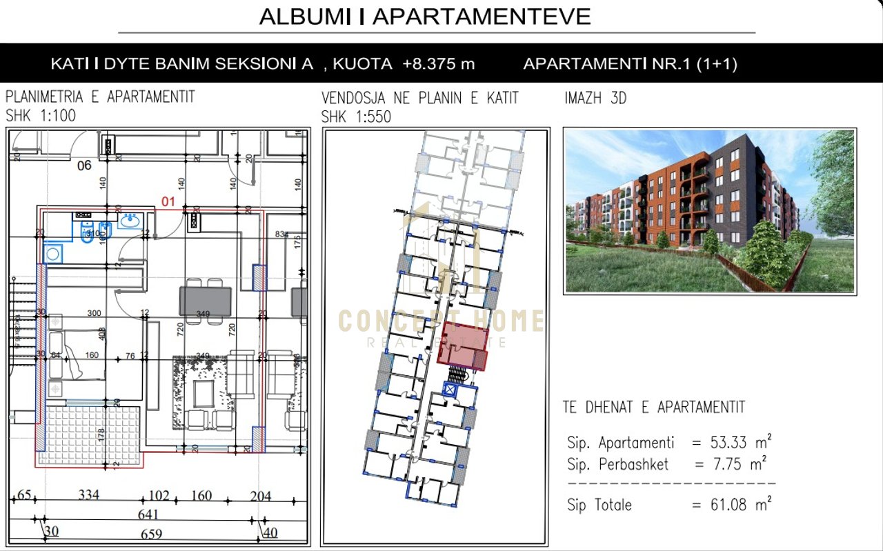 Apartament 1+1 Në Shitje në Paskuqan, Tiranë - 61,080€ | 61.08 m²