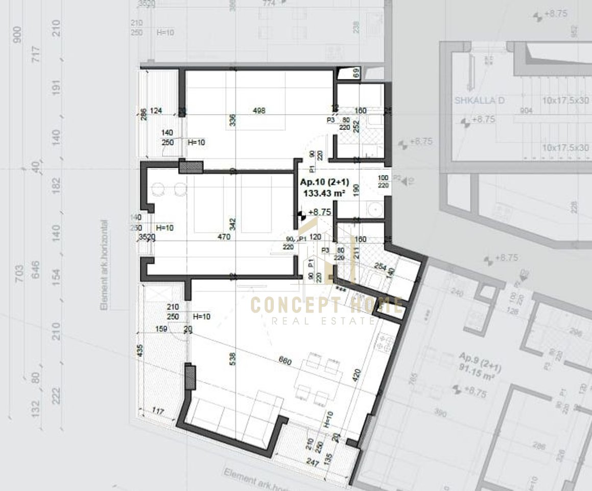 Apartament 2+1+2 Për Shitje në Ish Fusha e Aviacionit, Tiranë - 195,100€ | 133.43 m²
