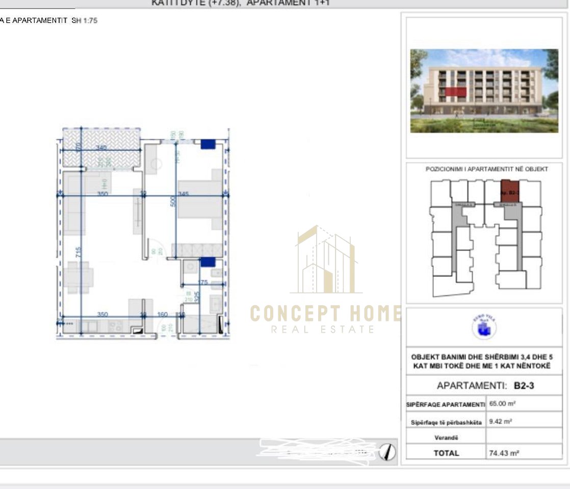 Apartment 1+1 for Sale in Kamez