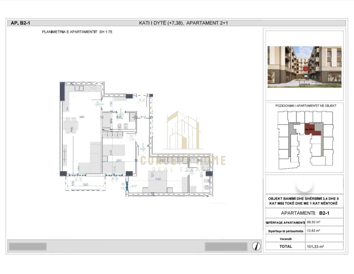 Vendesi appartamento 2+1+2 a Kamez