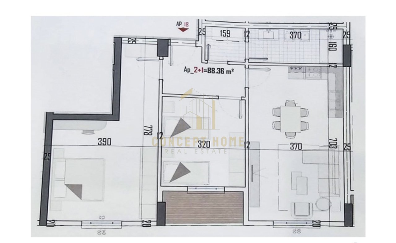 Shitet apartament 2+1 ne Kamez