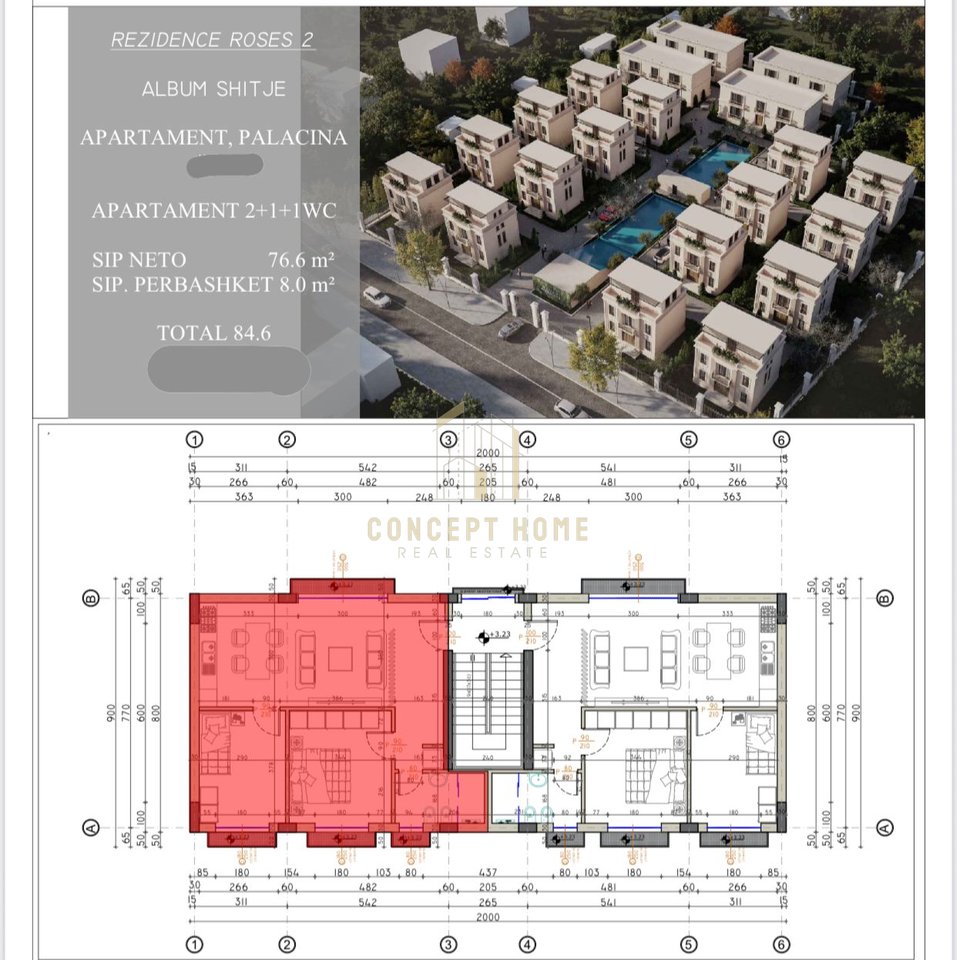 Shitet apartament 2+1 ne Kompleksin Roses Residence 2, Farke