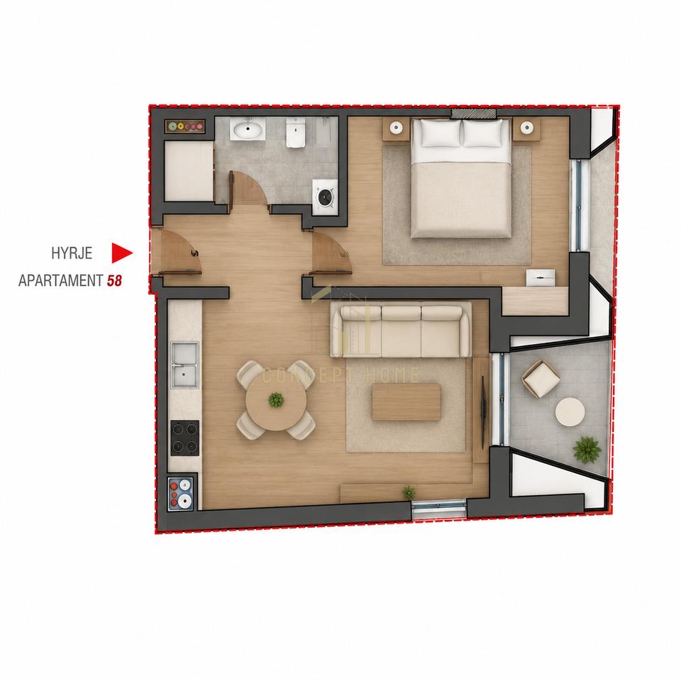 Shitet apartament 1+1 ne Astir