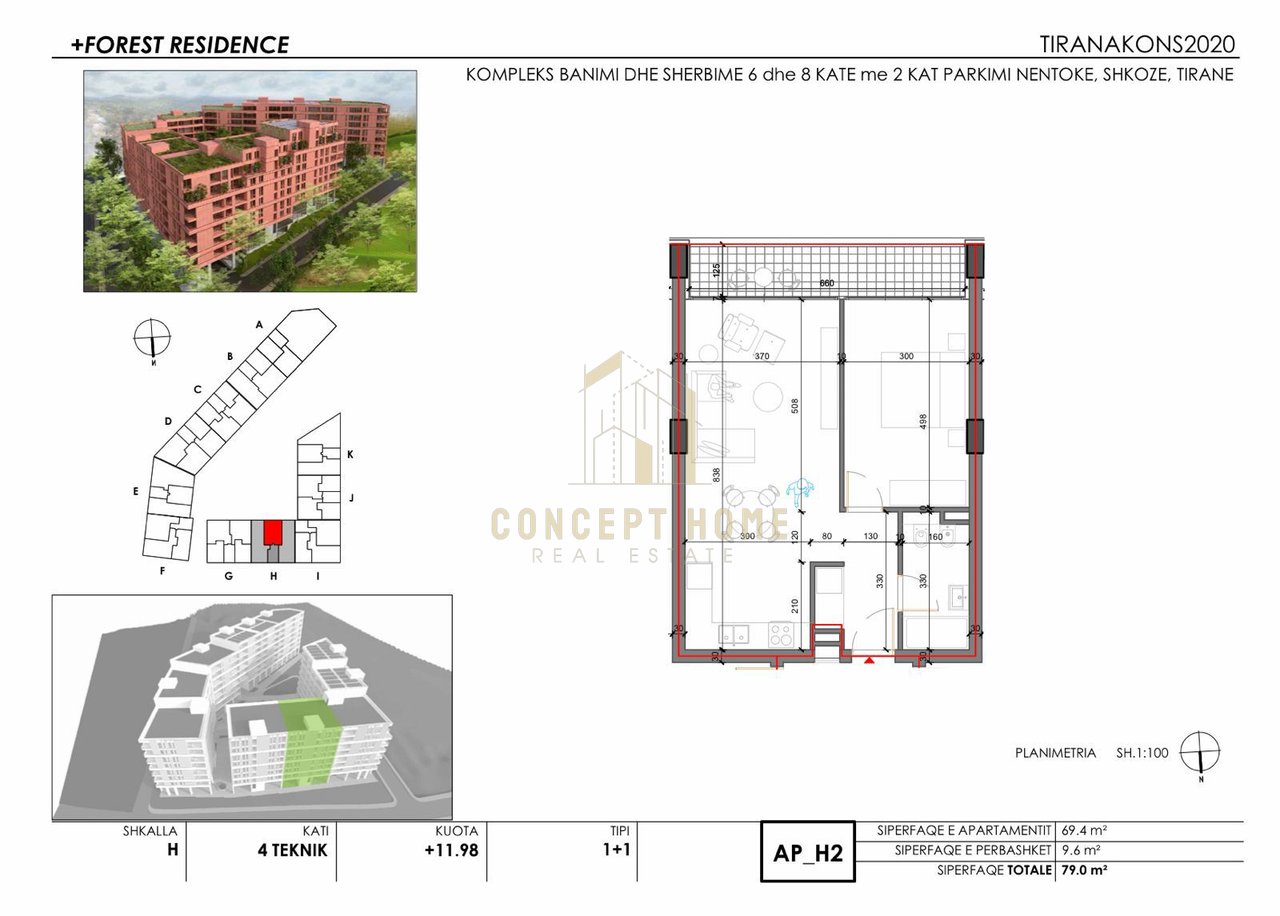 Shitet apartament 1+1 ne Shkoze, Forest Residence