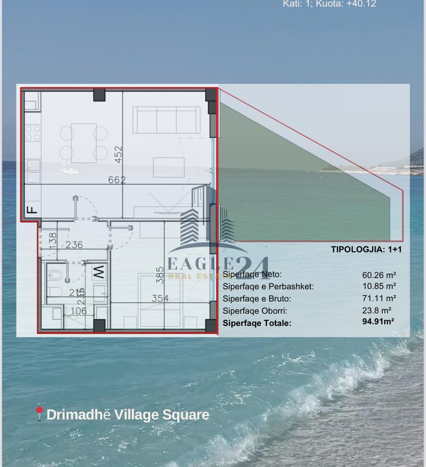 🏝️1+1 Apartment with Yard for Sale in Village Square-Santorini 2 🌅Dhërmi 232,000€