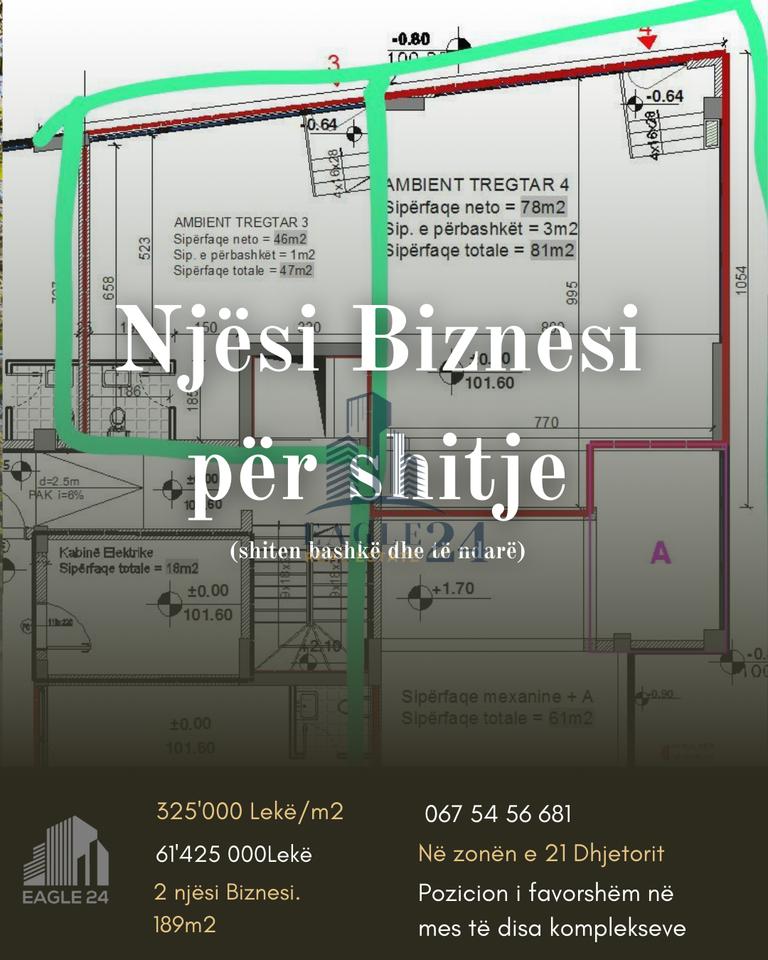 Njësi Biznesi- Dyqane në Shitje në Zonën e 21 Dhjetorit. 325'000 Lekë/m2