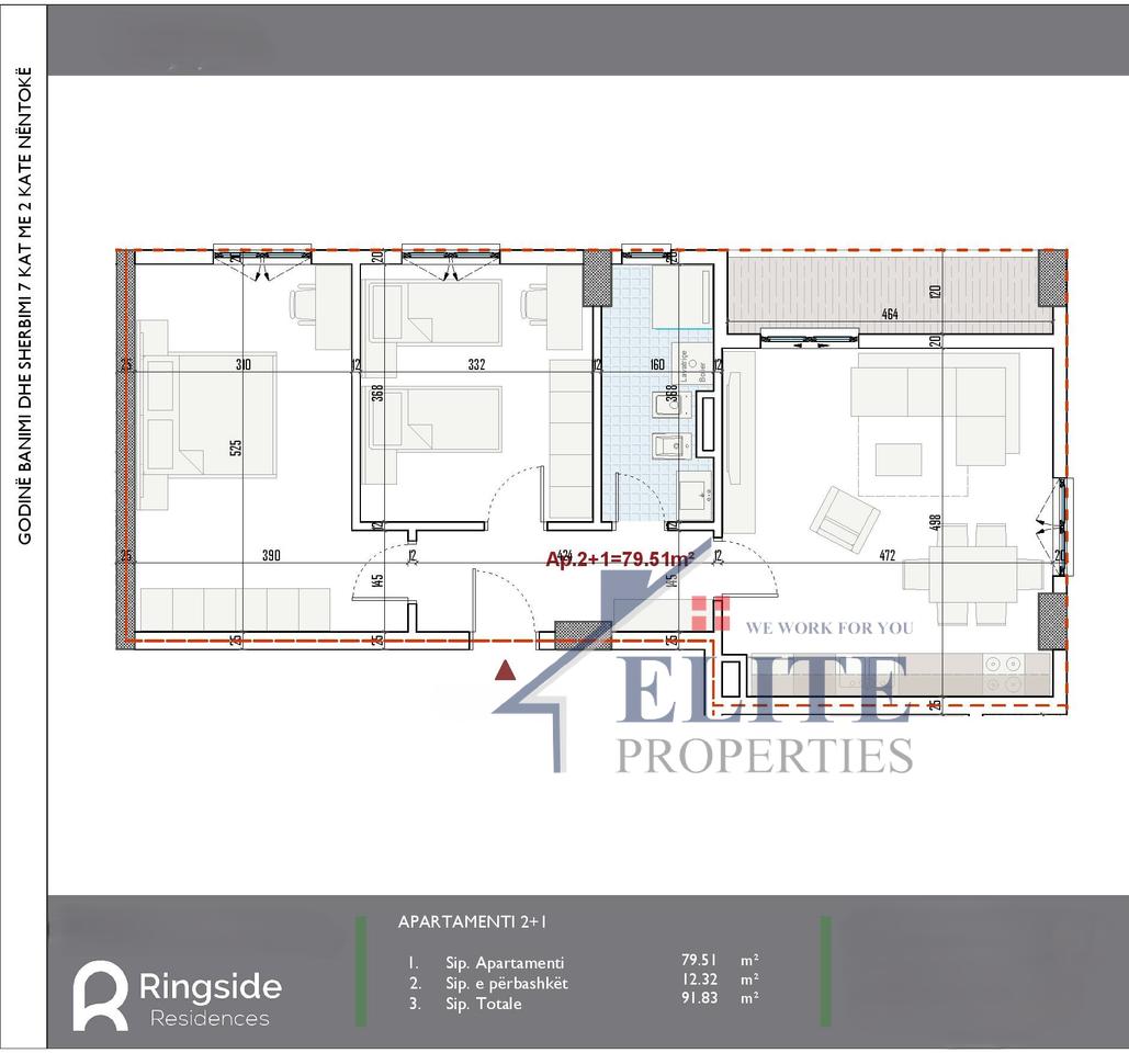 Ringside Residences, apartament 2+1 në shitje