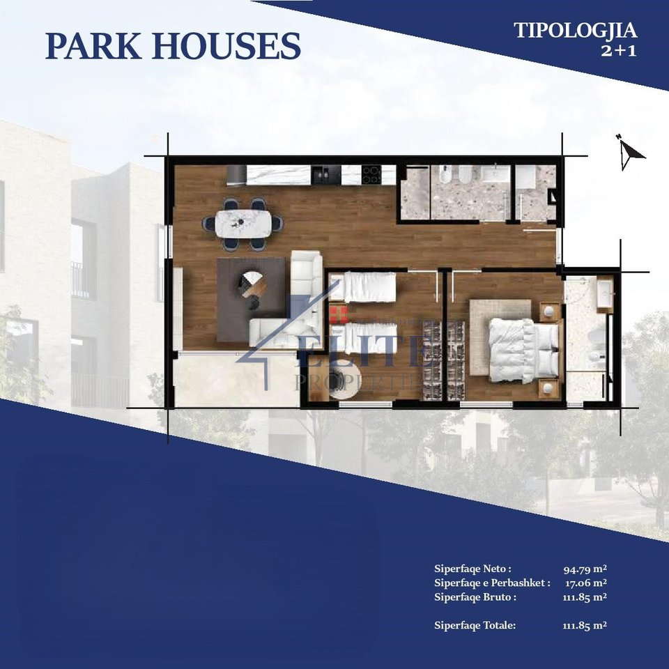 Park House Residence Mjull Bathore, apartament 2+1 në shitje