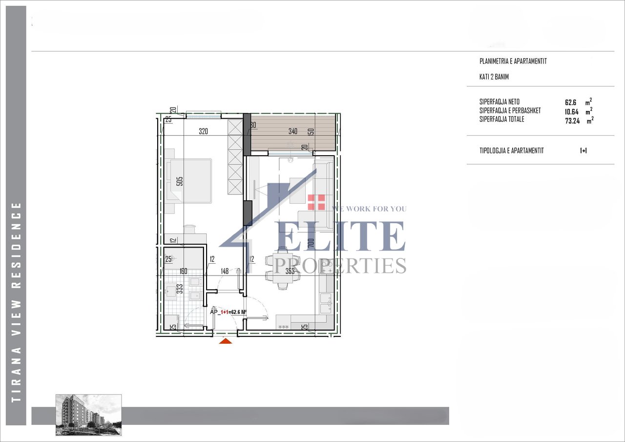 Tirana View Residence, apartament 1+1 në shitje