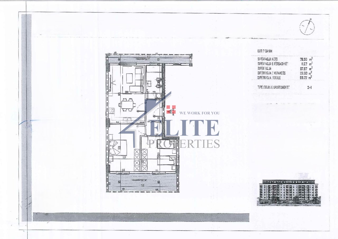 Kamëz, apartament 2+1 + verandë në shitje