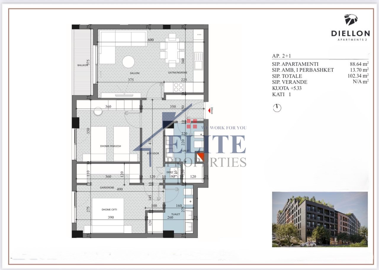 Diellon apartments Paskuqan, appartamento con due camere da letto in vendita