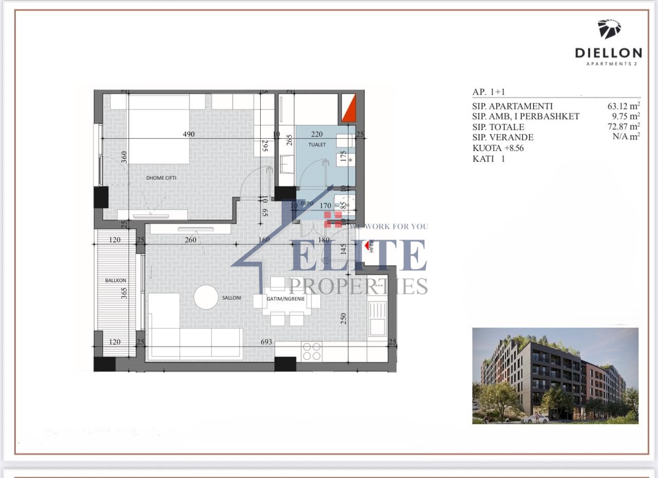 Diellon Apartments Paskuqan, apartament 1+1 për shitje