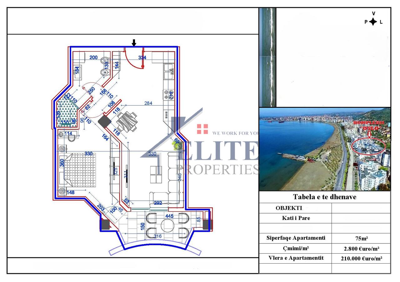 Lungomare Vlora, appartamento 1+1 in vendita