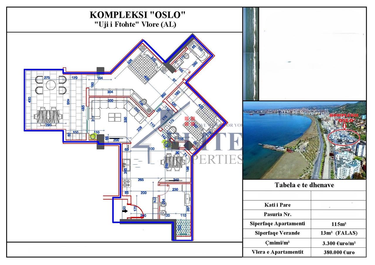 Buzë Lungomares Vlorë, apartament 2+1 në shitje