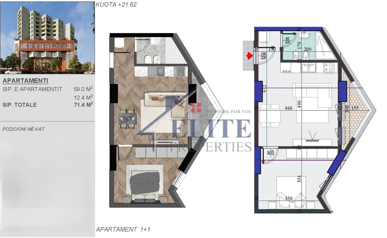 Colonnade Residence, apartament 1+1 në shitje