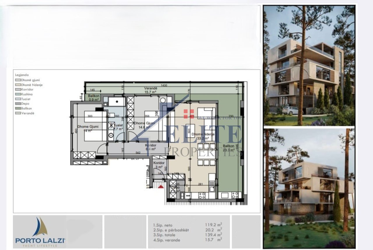 Porto Lalzi, two bedroom apartment with veranda for sale