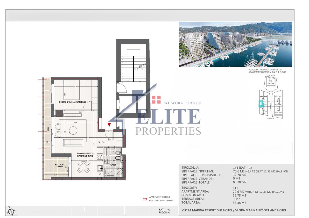 Vlora Marina, apartament 1+1 në shitje