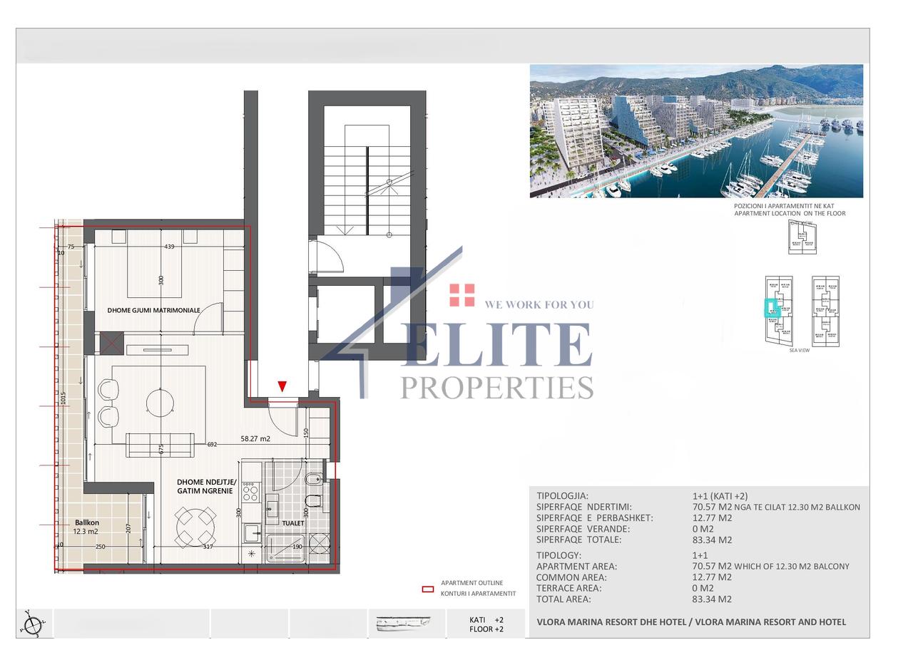 Vlora Marina, apartament 1+1 në shitje