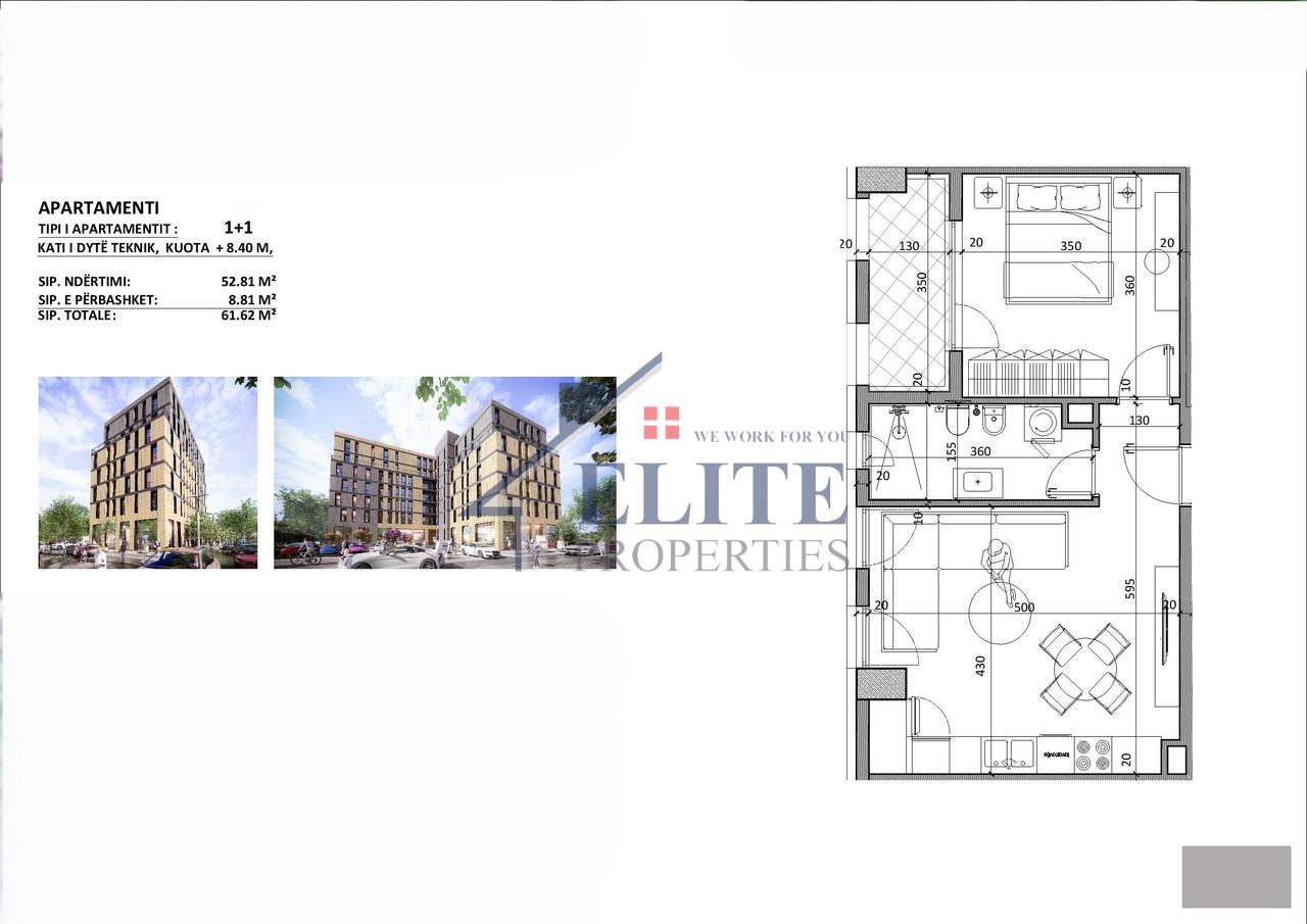 Kamza 2, apartament 1+1 ne shitje