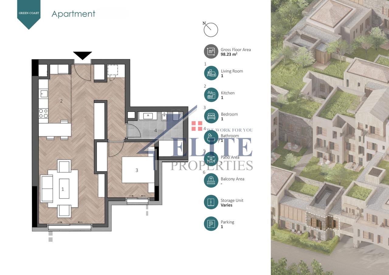 Green Coast Village, apartament 1+1 në shitje