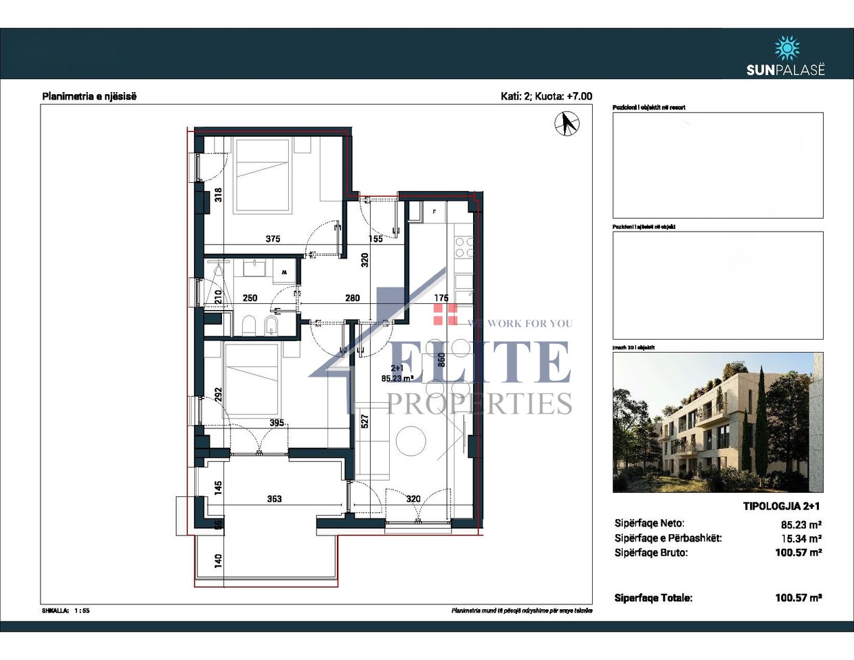 Sun Palasë, 2+1 apartment for sale