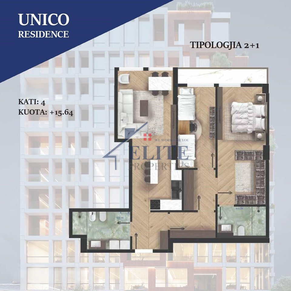 Unico Recidence Bllok,  apartament 2+1 ne shitje