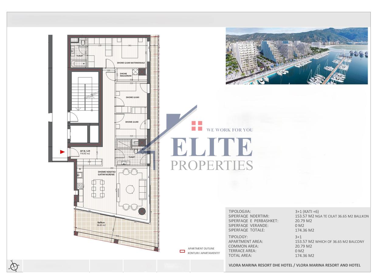Vlora Marina, appartamento 3+1 in vendita con vista mare