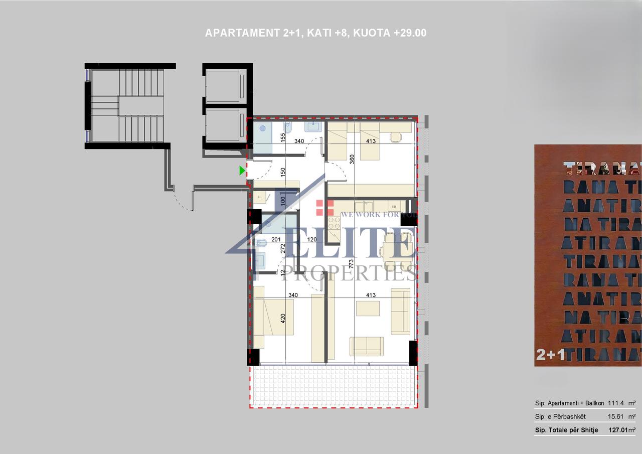 Bermon Tower – Kinostudio, apartament 2+1 në shitje