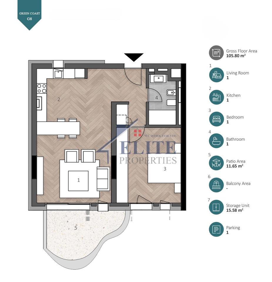 Green Coast Village, apartament 1+1 për shitje