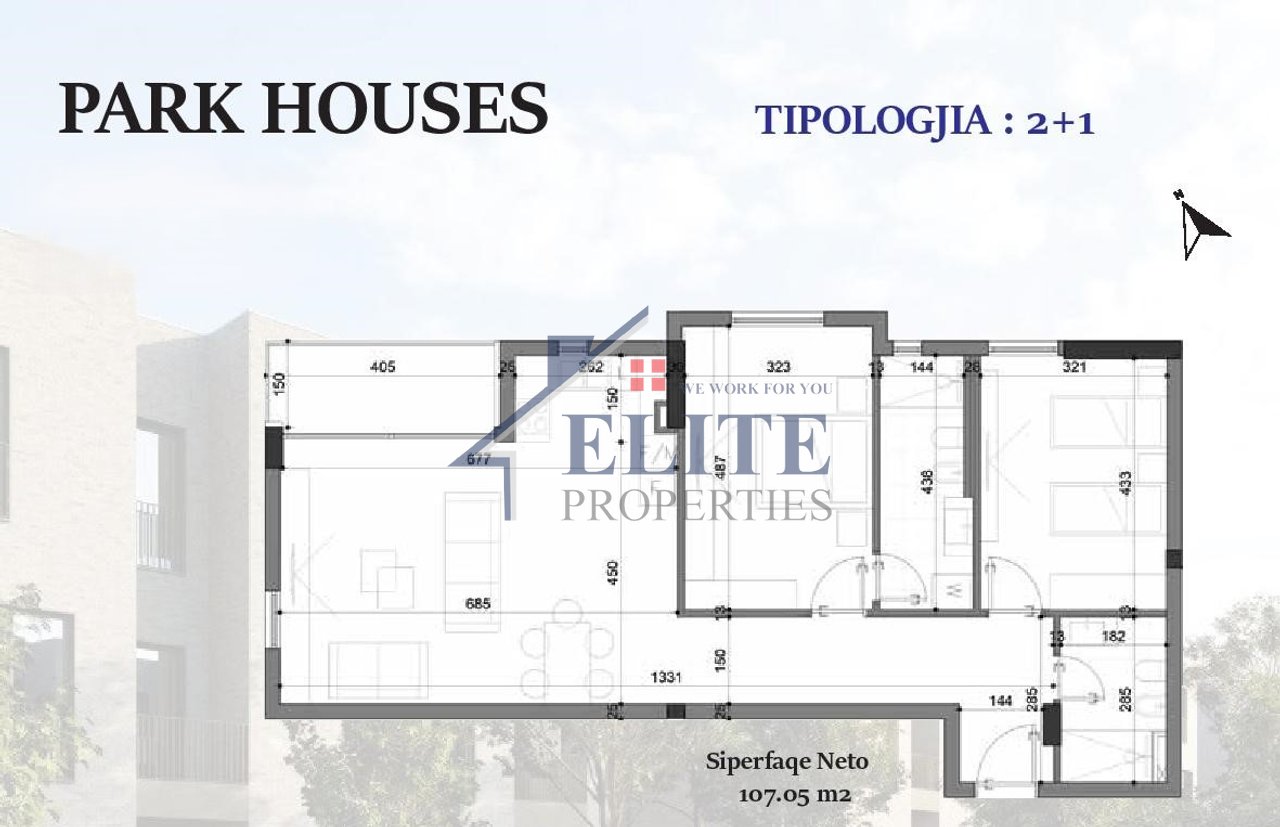 Park Houses Residence Mjull Bathore, apartament 2+1 për shitje
